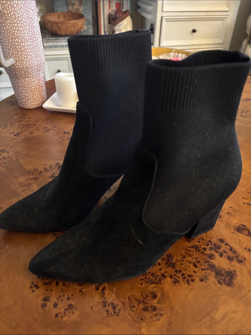 Steve Madden Black Suede Sock Ankle Boots